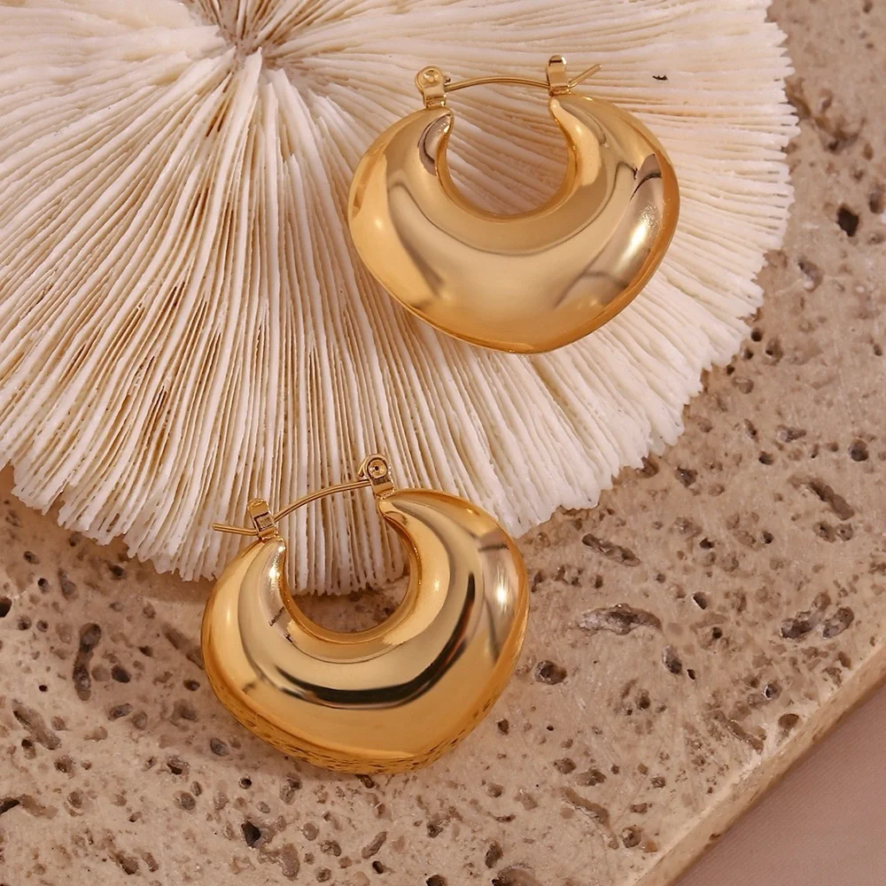18K Gold Plated Hoop Earrings*Chunky Heart Earrings*Waterproof Jewelry - Picture 2 of 11